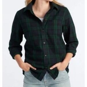 L.L. Bean Scotch Plaid Flannel Womens M Petite Relaxed Fit Blue Green